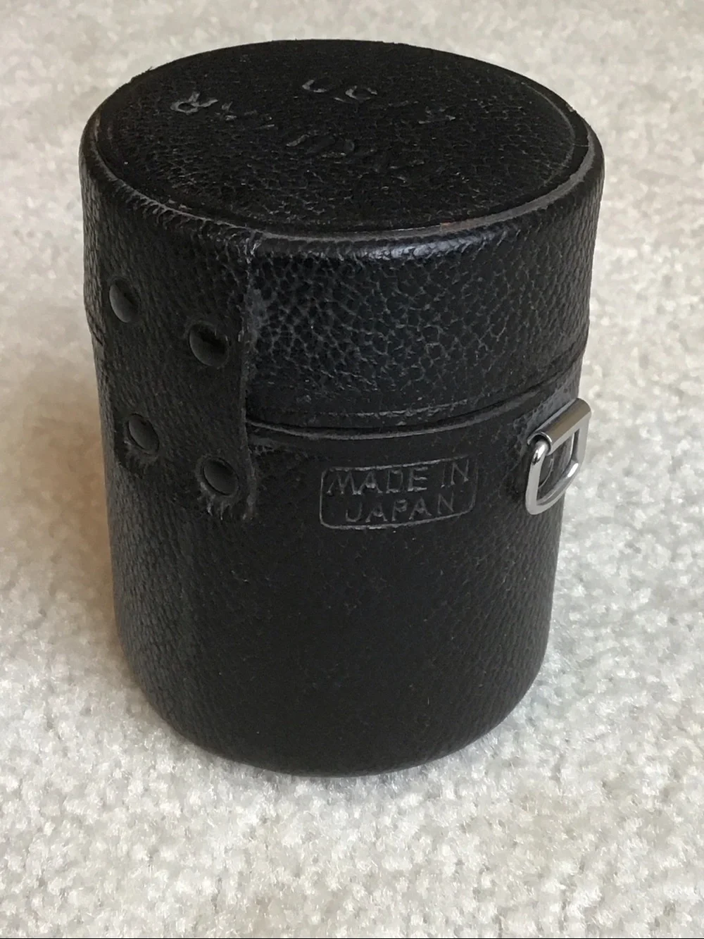 Vintage Takumar Black Textured Leather Lens Case, 3 1/2” tall x 2 3/4” wide